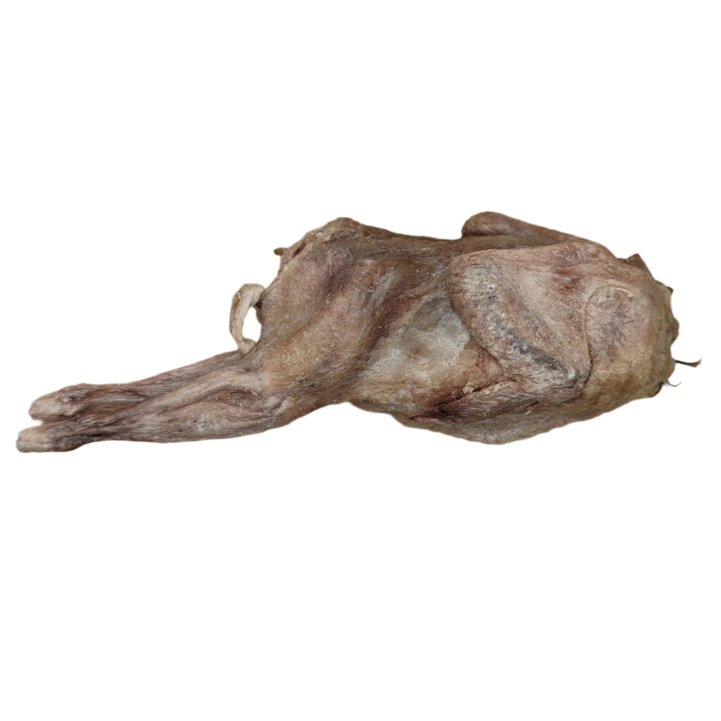 A protein-rich meal awaits as a Freeze-Dried Whole Quail from Wild Nosh Pets rests on a wooden cutting board.