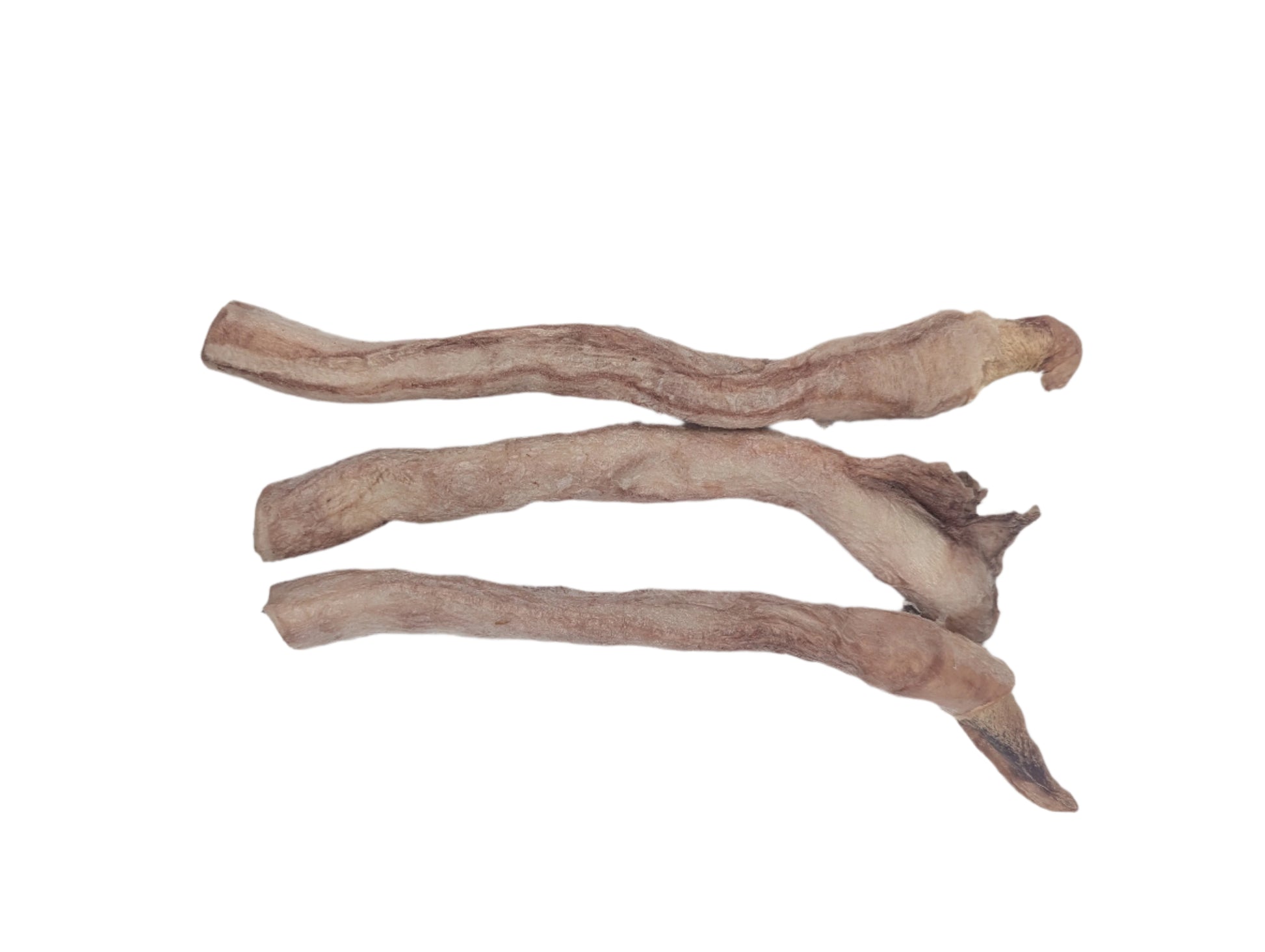 Wild Nosh Pets' 10-12" Freeze Dried Bison Bully Stick are laid horizontally on a white background.